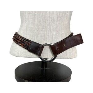Ellen Tracy Brown Woven Strand Leather Statement Belt Size L Boho Western Vibes